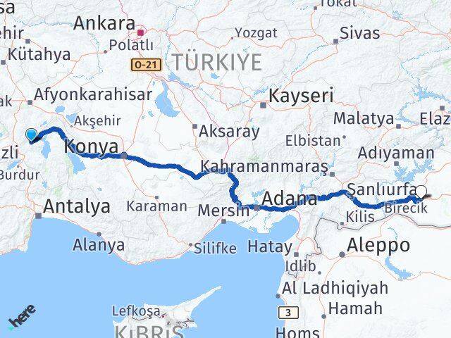 Isparta Senirkent Şanlıurfa Arası Kaç Km - Yol Haritası