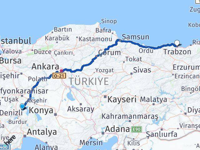 Isparta Senirkent Trabzon Arası Kaç Km - Yol Haritası