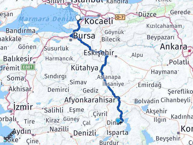 Isparta Senirkent Yalova Arası Kaç Km - Yol Haritası