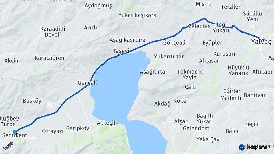 Isparta Senirkent Yalvaç Arası Kaç Km - Yol Haritası