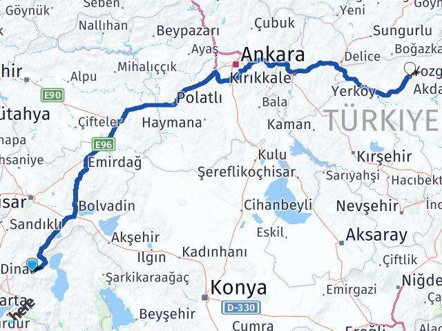 Isparta Senirkent Yozgat Arası Kaç Km - Yol Haritası