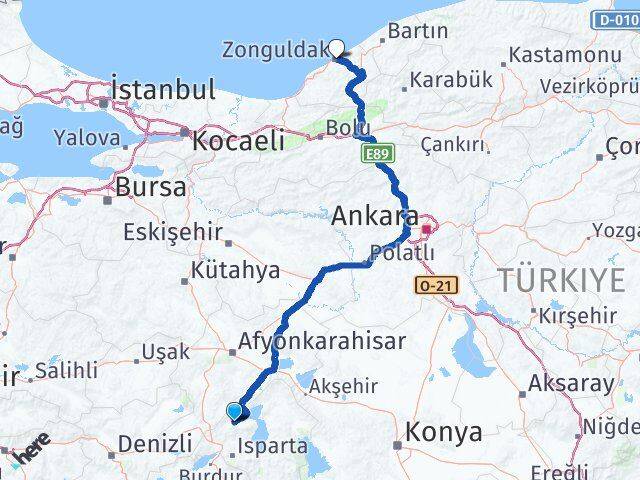 Isparta Senirkent Zonguldak Arası Kaç Km - Yol Haritası