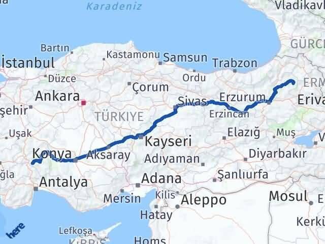 Isparta Şenkaya Erzurum Arası Kaç Km - Yol Haritası