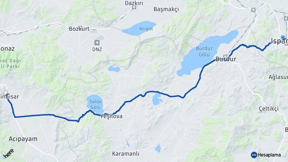 Isparta Serinhisar Denizli Arası Kaç Km - Yol Haritası
