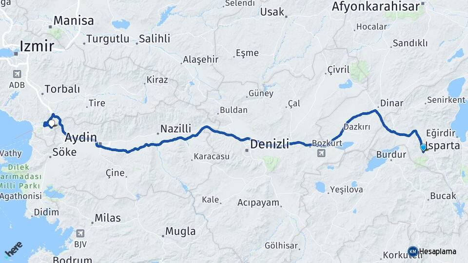 Isparta Şirince Selçuk İzmir Arası Kaç Km - Yol Haritası