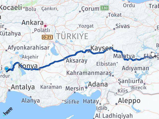 Isparta Sivrice Elazığ Arası Kaç Km - Yol Haritası