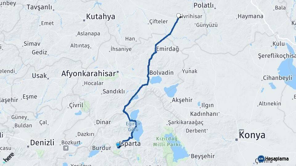 Isparta Sivrihisar Eskişehir Arası Kaç Km - Yol Haritası