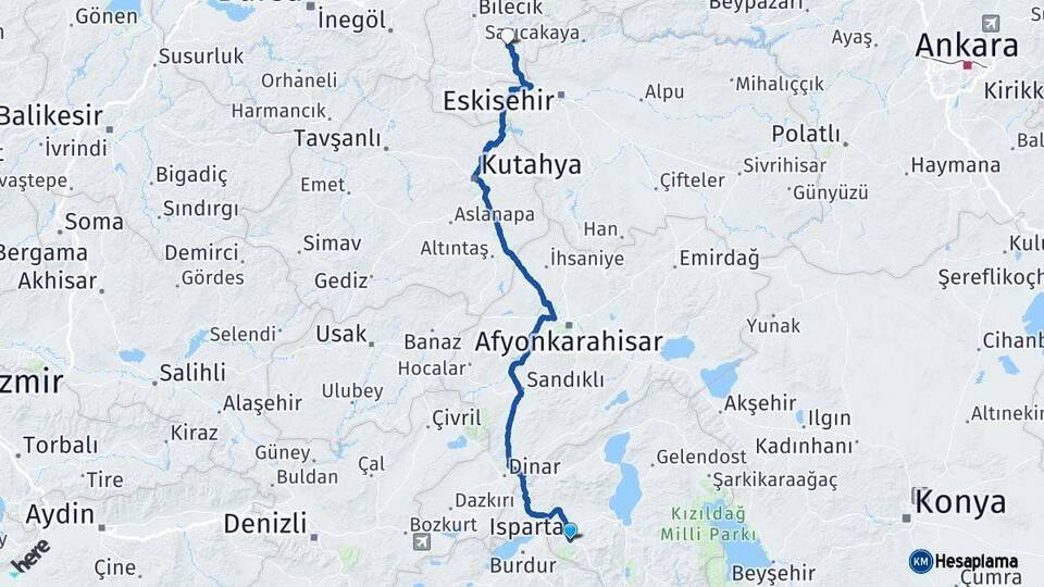 Isparta Söğüt Bilecik Arası Kaç Km - Yol Haritası