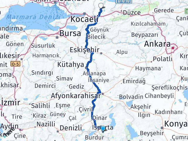 Isparta Söğütlü Sakarya Arası Kaç Km - Yol Haritası