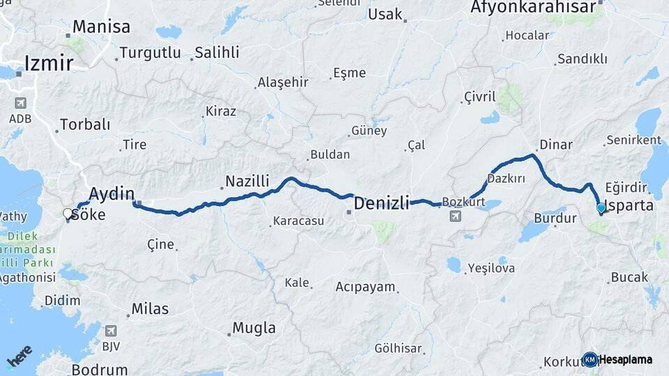 Isparta Söke Arası Kaç Km - Yol Tarifi