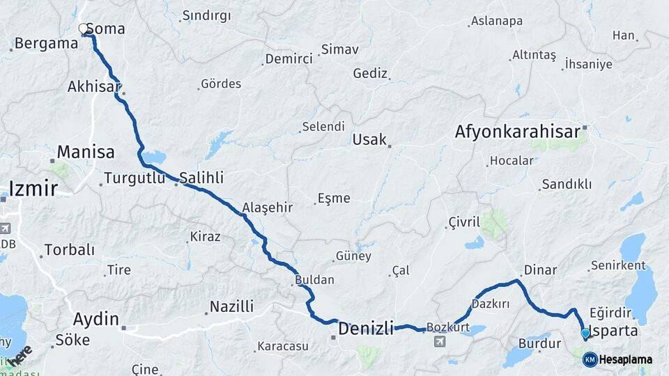 Isparta Soma Manisa Arası Kaç Km - Yol Haritası