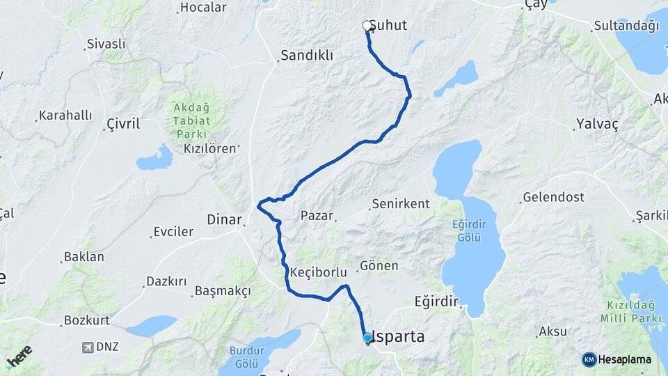 Isparta Şuhut Afyonkarahisar Arası Kaç Km - Yol Haritası