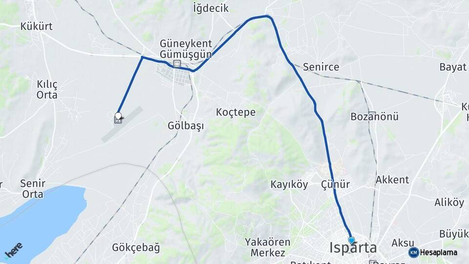 Isparta Süleyman Demirel Havalimanı Arası Kaç Km - Yol Haritası