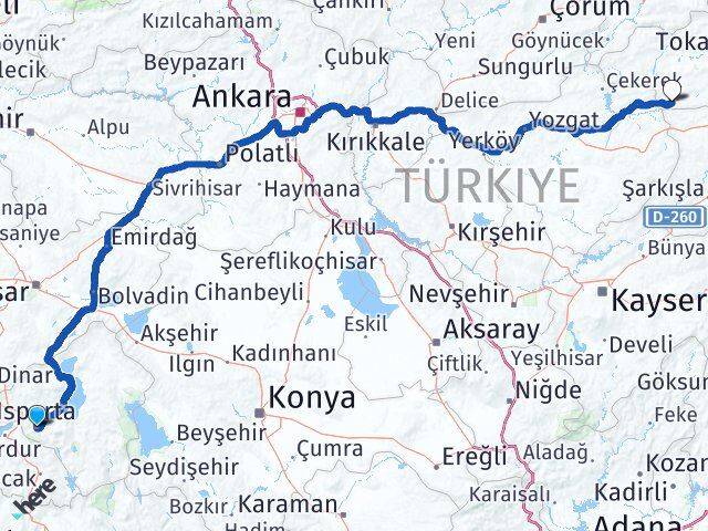 Isparta Sulusaray Tokat Arası Kaç Km - Yol Haritası
