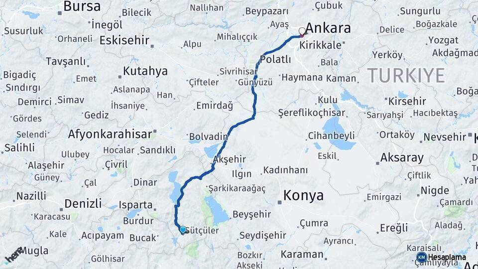 Sütçüler Ankara Arası Kaç Km - Yol Tarifi