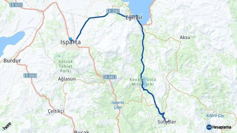 Isparta Sütçüler Arası Kaç Km - Yol Haritası
