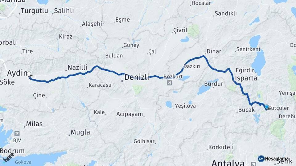 Sütçüler Aydın Arası Kaç Km - Yol Tarifi