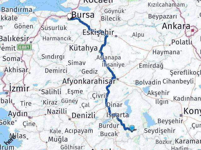 Sütçüler Bursa Arası Kaç Km - Yol Tarifi