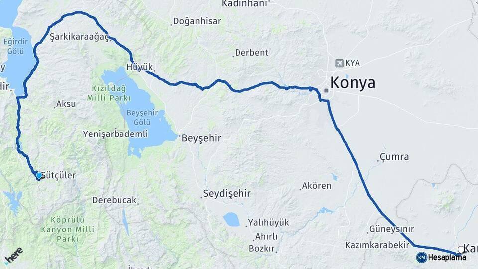 Sütçüler Karaman Arası Kaç Km - Yol Tarifi