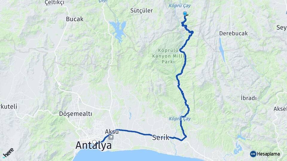 Isparta Sütçüler Kesme Antalya Arası Kaç Km - Yol Haritası
