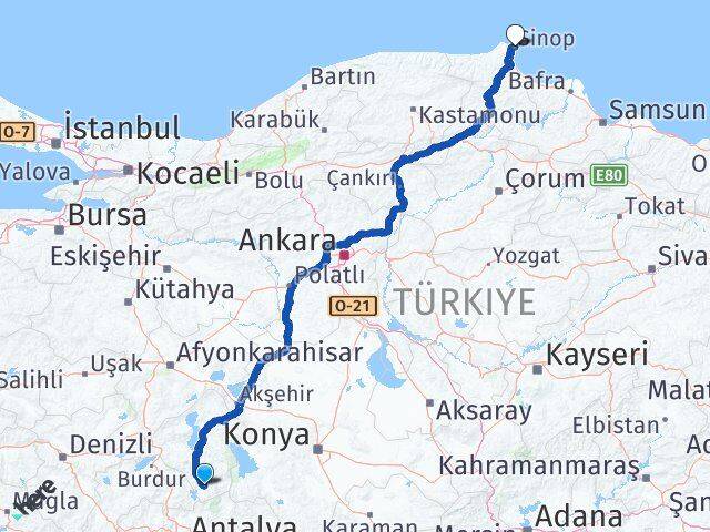 Sütçüler Sinop Arası Kaç Km - Yol Tarifi