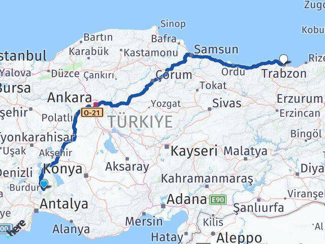 Sütçüler Trabzon Arası Kaç Km - Yol Tarifi