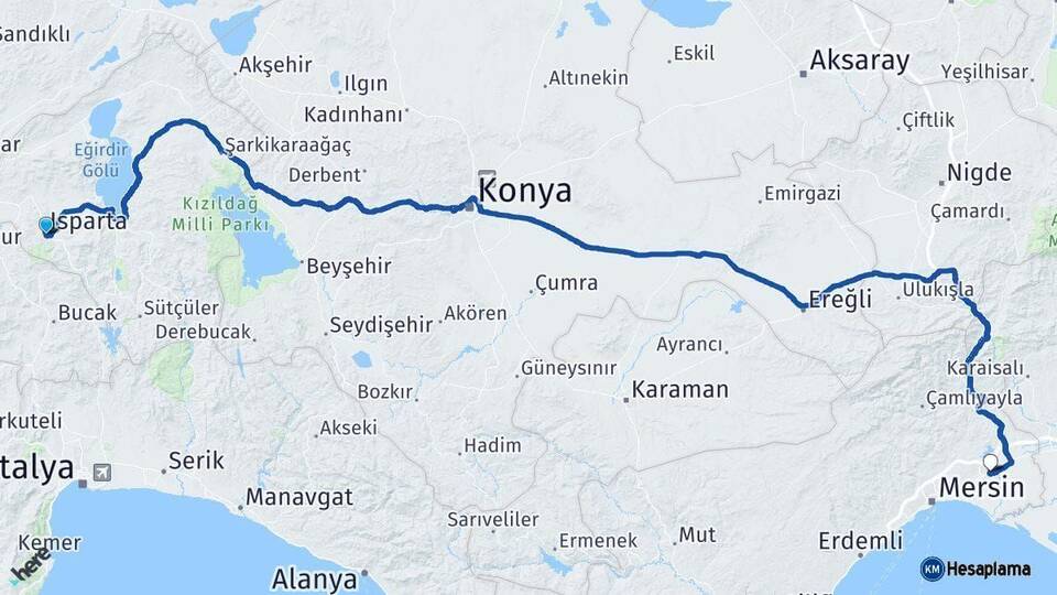 Isparta Tarsus Mersin Arası Kaç Km - Yol Haritası