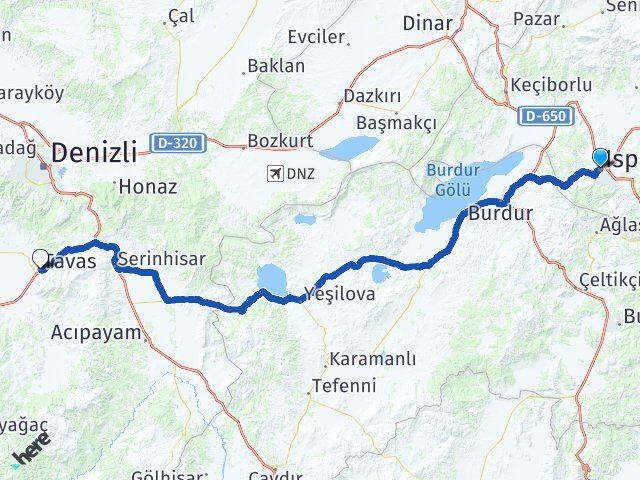 Isparta Tavas Denizli Arası Kaç Km - Yol Haritası