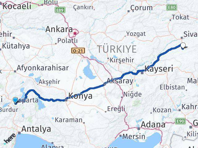 Isparta Ulaş Sivas Arası Kaç Km - Yol Haritası