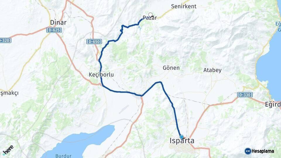 Isparta Uluborlu Arası Kaç Km - Yol Haritası