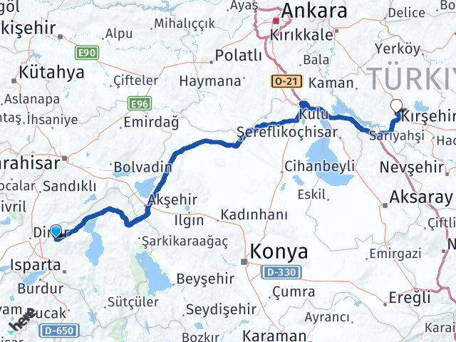 Uluborlu Kırşehir Arası Kaç Km - Yol Tarifi