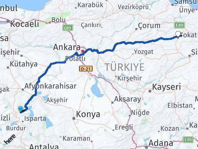 Uluborlu Tokat Arası Kaç Km - Yol Tarifi