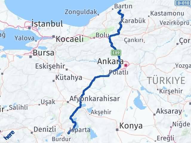 Isparta Ulus Bartın Arası Kaç Km - Yol Haritası