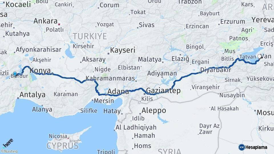 Isparta Van Arası Kaç Km - Yol Haritası