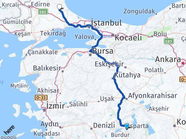 Isparta Vize Kırklareli Arası Kaç Km - Yol Haritası