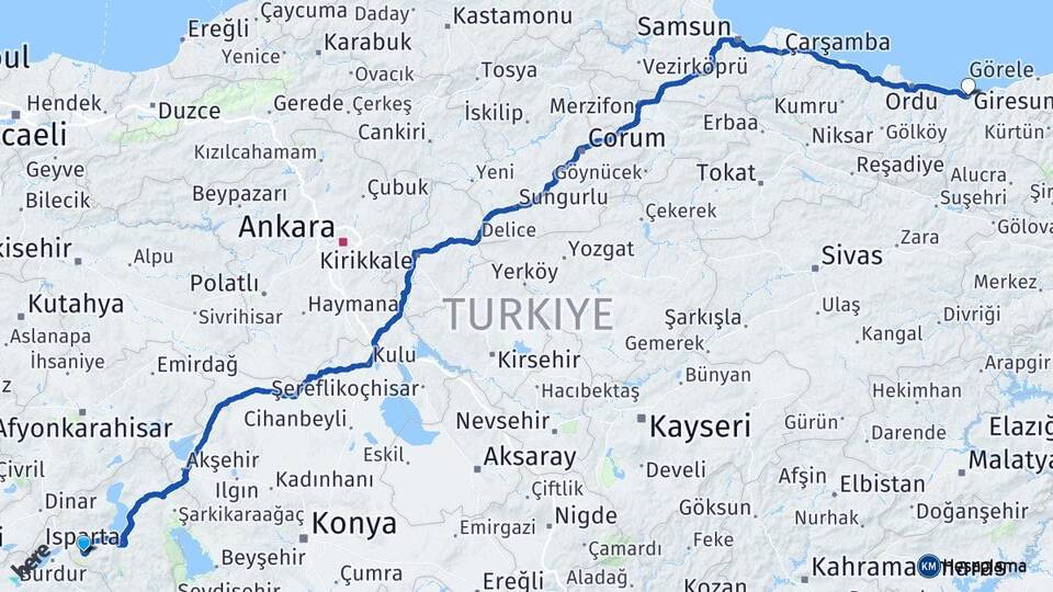Isparta Yakaören Arası Kaç Km - Yol Haritası