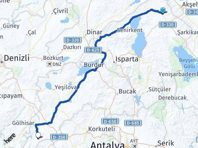 Isparta Yalvaç Altınyayla Burdur Arası Kaç Km - Yol Haritası