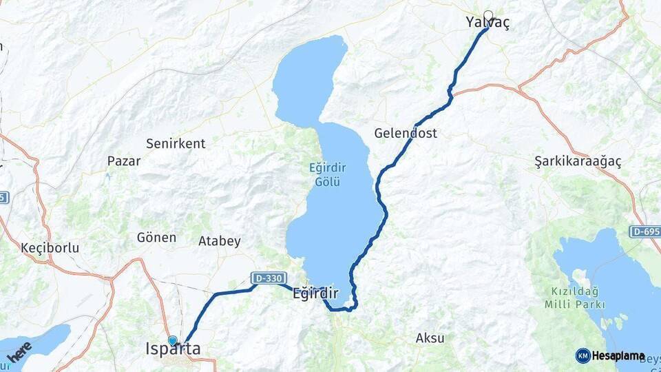 Isparta Yalvaç Arası Kaç Km - Yol Haritası