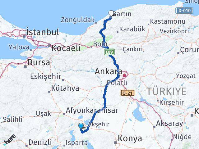 Isparta Yalvaç Bartın Arası Kaç Km - Yol Haritası