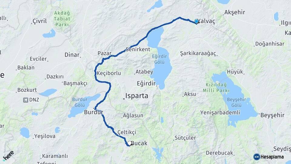 Isparta Yalvaç Bucak Burdur Arası Kaç Km - Yol Haritası