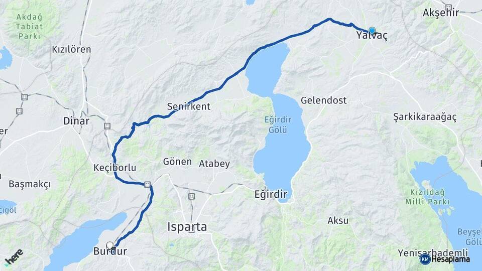 Isparta Yalvaç Burdur Arası Kaç Km - Yol Haritası