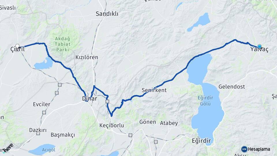 Isparta Yalvaç Çivril Denizli Arası Kaç Km - Yol Haritası