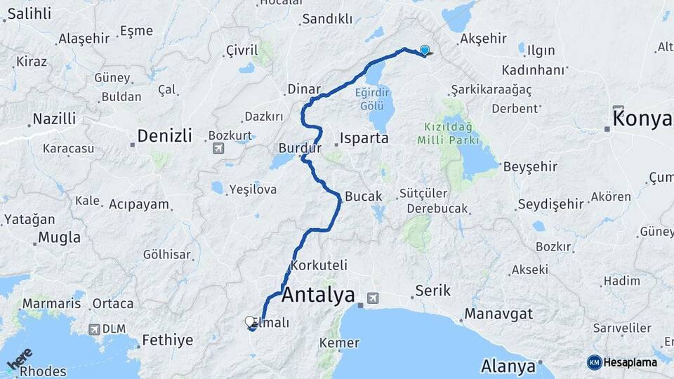 Isparta Yalvaç Elmalı Antalya Arası Kaç Km - Yol Haritası