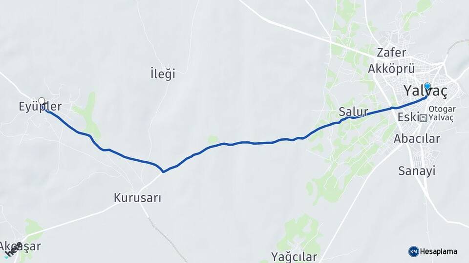 Isparta Yalvaç Eyüpler Yalvaç Arası Kaç Km - Yol Haritası