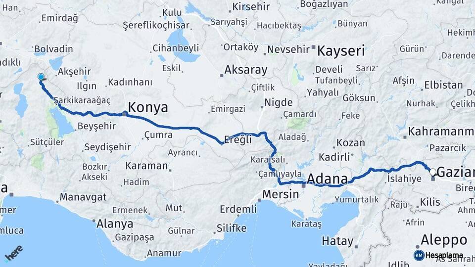 Isparta Yalvaç Gaziantep Arası Kaç Km - Yol Haritası