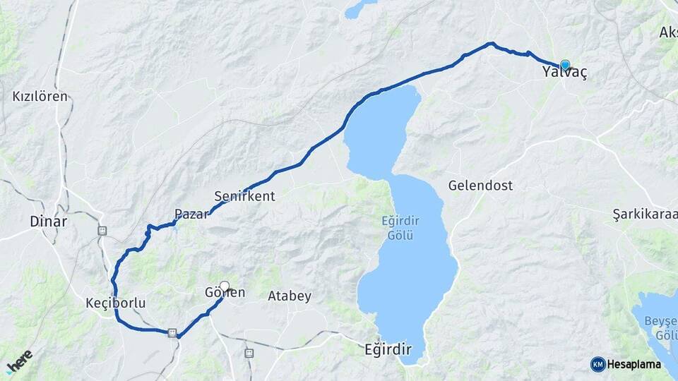 Isparta Yalvaç Gönen Arası Kaç Km - Yol Haritası
