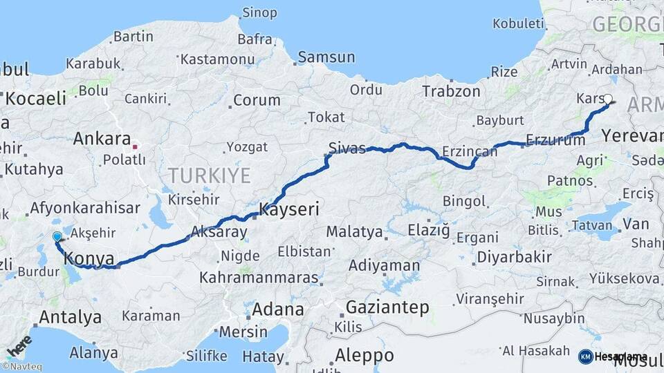 Isparta Yalvaç Kars Arası Kaç Km - Yol Haritası