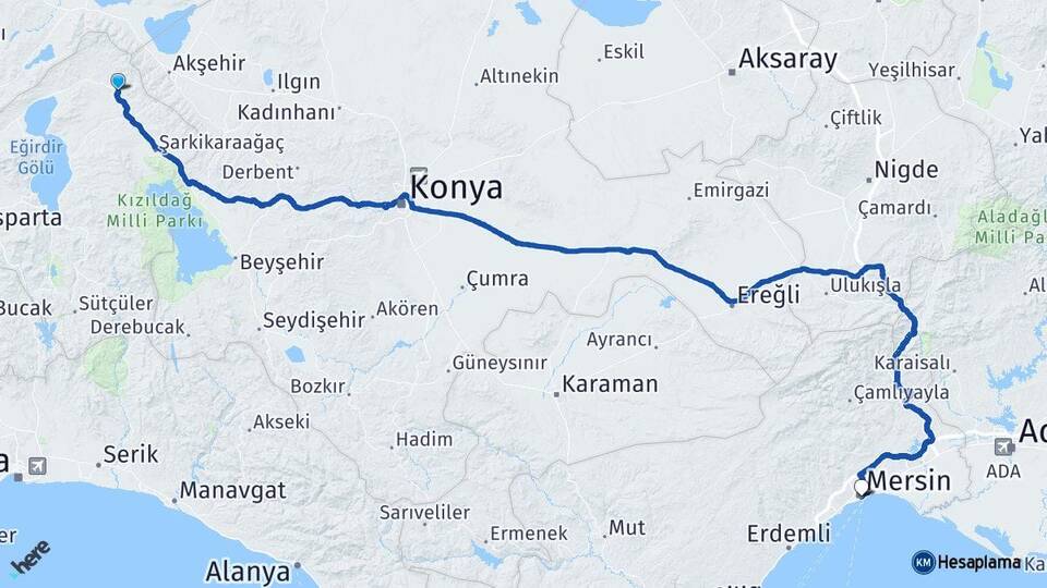 Isparta Yalvaç Mersin Arası Kaç Km - Yol Haritası