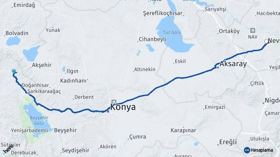 Isparta Yalvaç Nevşehir Arası Kaç Km - Yol Haritası