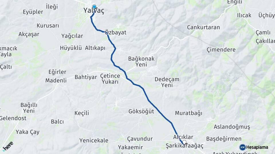 Isparta Yalvaç Şarkikaraağaç Arası Kaç Km - Yol Haritası